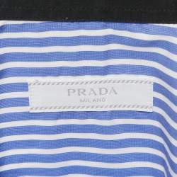 Prada Blue Comic Print Striped Cotton Short Sleeve Shirt M