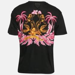 Prada Black Land of Prada Mermaid Embroidery Cotton Oversized Crew Neck T-Shirt L