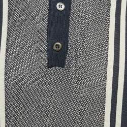 Prada Navy Blue Striped Knit Fitted Polo T-Shirt XL