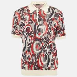 Prada Multicolor Cotton and Silk Jacquard Knit Polo T-Shirt L