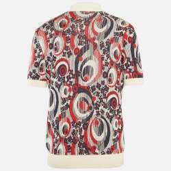 Prada Multicolor Cotton and Silk Jacquard Knit Polo T-Shirt L