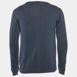 Prada Navy Blue Cotton V-Neck Jumper M 