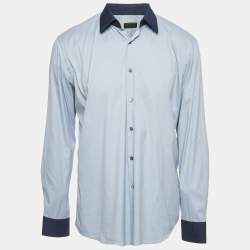 Prada Blue Cotton Button Front Long Sleeve Shirt XL
