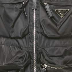 Pre Owned Prada Black Re-Nylon Tringale Logo Plaque Vest L