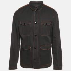 Prada Black Cotton Drill Button Front Long Sleeve Jacket M