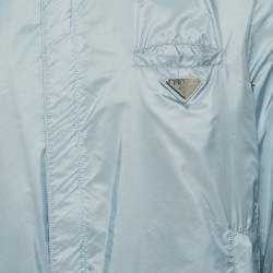 Pre Owned Prada Powder Blue Leather & Nylon Triangle Logo Reversible Jacket L