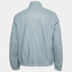 Pre Owned Prada Powder Blue Leather & Nylon Triangle Logo Reversible Jacket L
