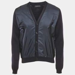 مملوكة مسبقًا Prada Navy Blue Wool & Nylon Paneled Cardigan L
