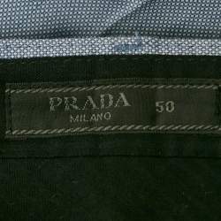 Pre Owned Prada Blue Patterned Cotton Trousers L