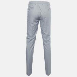 Pre Owned Prada Blue Patterned Cotton Trousers L