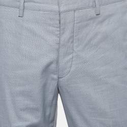 Pre Owned Prada Blue Patterned Cotton Trousers L