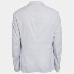 Pre Owned Prada Blue Striped Cotton Single Breasted Blazer XXL