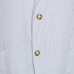 Pre Owned Prada Blue Striped Cotton Single Breasted Blazer XXL