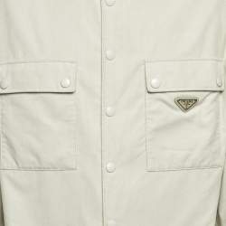 Pre Owned Prada Cream Corduroy Triangle Logo Pinwale Shirt M