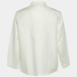 مملوكة مسبقًا قميص برادا أبيض كتّان وقطن أزرار أمامية فضفاض مقاس كبير جدا