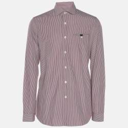 Pre Owned Prada Burgundy/White Pinstripe Cotton Long Sleeve Shirt S