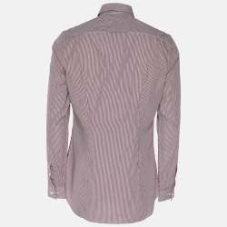 Pre Owned Prada Burgundy/White Pinstripe Cotton Long Sleeve Shirt S