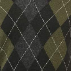 Pre Owned Prada Black Argyle Wool V-Neck Long Sleeve Sweater XL