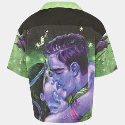 Pre Owned Prada Black/Multicolor Impossible True Love Print Cotton Bowling Shirt M