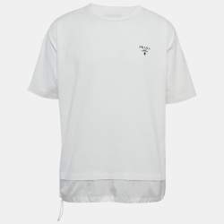 Pre Owned Prada White Logo Print Nylon Trim Jersey T-Shirt XL 