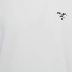 Pre Owned Prada White Logo Print Nylon Trim Jersey T-Shirt XL