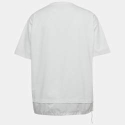 Pre Owned Prada White Logo Print Nylon Trim Jersey T-Shirt XL
