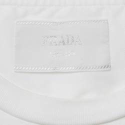 Pre Owned Prada White Logo Print Nylon Trim Jersey T-Shirt XL
