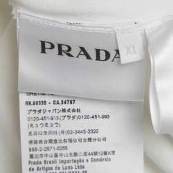 Pre Owned Prada White Logo Print Nylon Trim Jersey T-Shirt XL