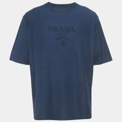 Pre Owned Prada Blue Logo Embossed Jersey Crewneck T-Shirt XL