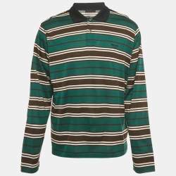 Pre Owned Prada Green Striped Logo Embroidered Cotton Polo Shirt XL