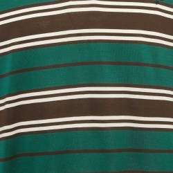 Pre Owned Prada Green Striped Logo Embroidered Cotton Polo Shirt XL