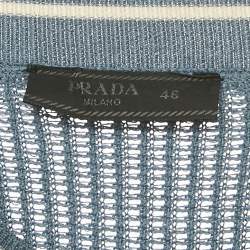 Pre Owned Prada Slate Blue Logo Embroidered Open Knit T-Shirt S