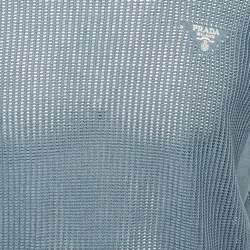 Pre Owned Prada Slate Blue Logo Embroidered Open Knit T-Shirt S