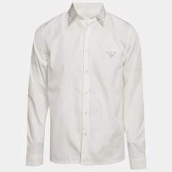 Pre Owned Prada White Rhinestone Detail Cotton Long Sleeve Shirt M