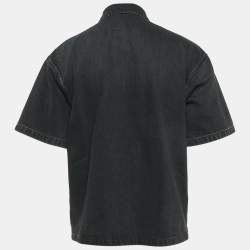 مملوكة مسبقًا Prada Black Faded Denim Logo Plaque Short Sleeve Shirt XS