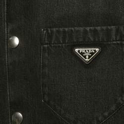 مملوكة مسبقًا Prada Black Faded Denim Logo Plaque Short Sleeve Shirt XS