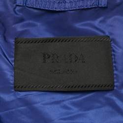 مملوكة مسبقًا Prada Blue Logo Print Re-Nylon Zip-Up Jacket M