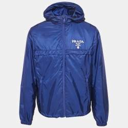 مملوكة مسبقًا Prada Blue Logo Print Re-Nylon Zip-Up Jacket M