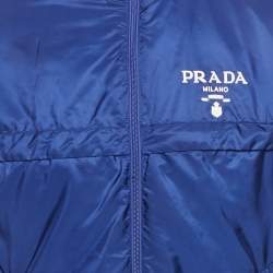 مملوكة مسبقًا Prada Blue Logo Print Re-Nylon Zip-Up Jacket M