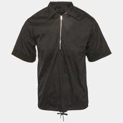 Pre Owned Prada Black Cotton Short Sleeve Zip Up Shirt XS