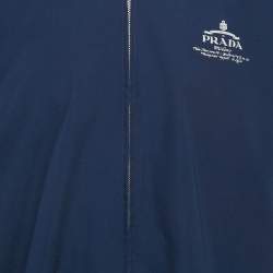 Pre Owned Prada Blue Cotton Logo Print Short Sleeve Zip Shirt S