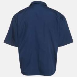Pre Owned Prada Blue Cotton Logo Print Short Sleeve Zip Shirt S