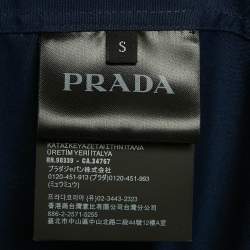 Pre Owned Prada Blue Cotton Logo Print Short Sleeve Zip Shirt S
