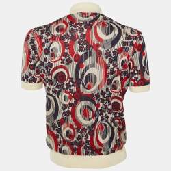 Pre Owned Prada Multicolor Silk & Cotton Jacquard Knit Polo T-Shirt M
