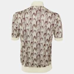 مملوكة مسبقًا تي شيرت بولو برادا قطن وحرير كريمي/برغندي مقاس متوسط - ميديم