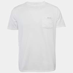 Pre Owned Prada White Cotton Knit Pocket Logo Detail T-Shirt L