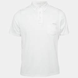 Pre Owned Prada White Cotton Knit Logo Detail Polo T-Shirt L