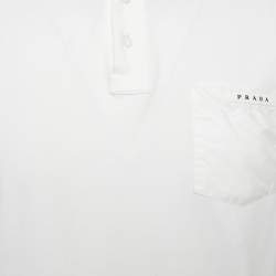 Pre Owned تي شيرت بولو برادا قطني أبيض بتفاصيل الشعار مقاس كبير