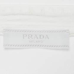 Pre Owned تي شيرت بولو برادا قطني أبيض بتفاصيل الشعار مقاس كبير