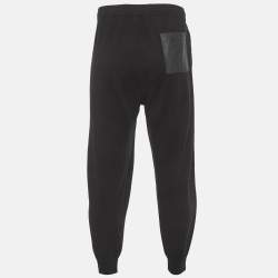 Pre Owned Prada Black Leather Trim Cashmere Knit Pants 4XL